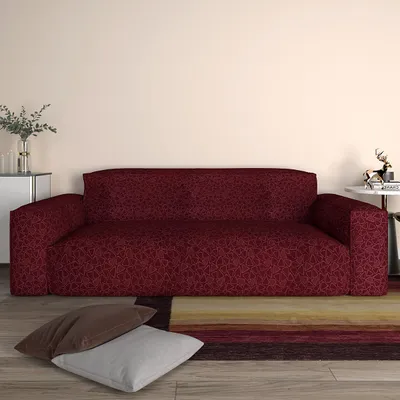 Cortina Spandex Stretchable Printed Maroon Sofa Slip cover