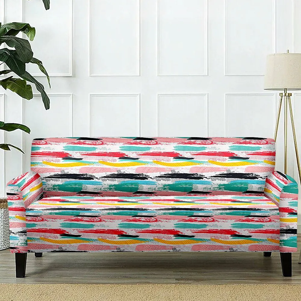 Cortina Spandex Stretchable Printed Pink Sofa Slipcover One Seater Sofa Slipcover