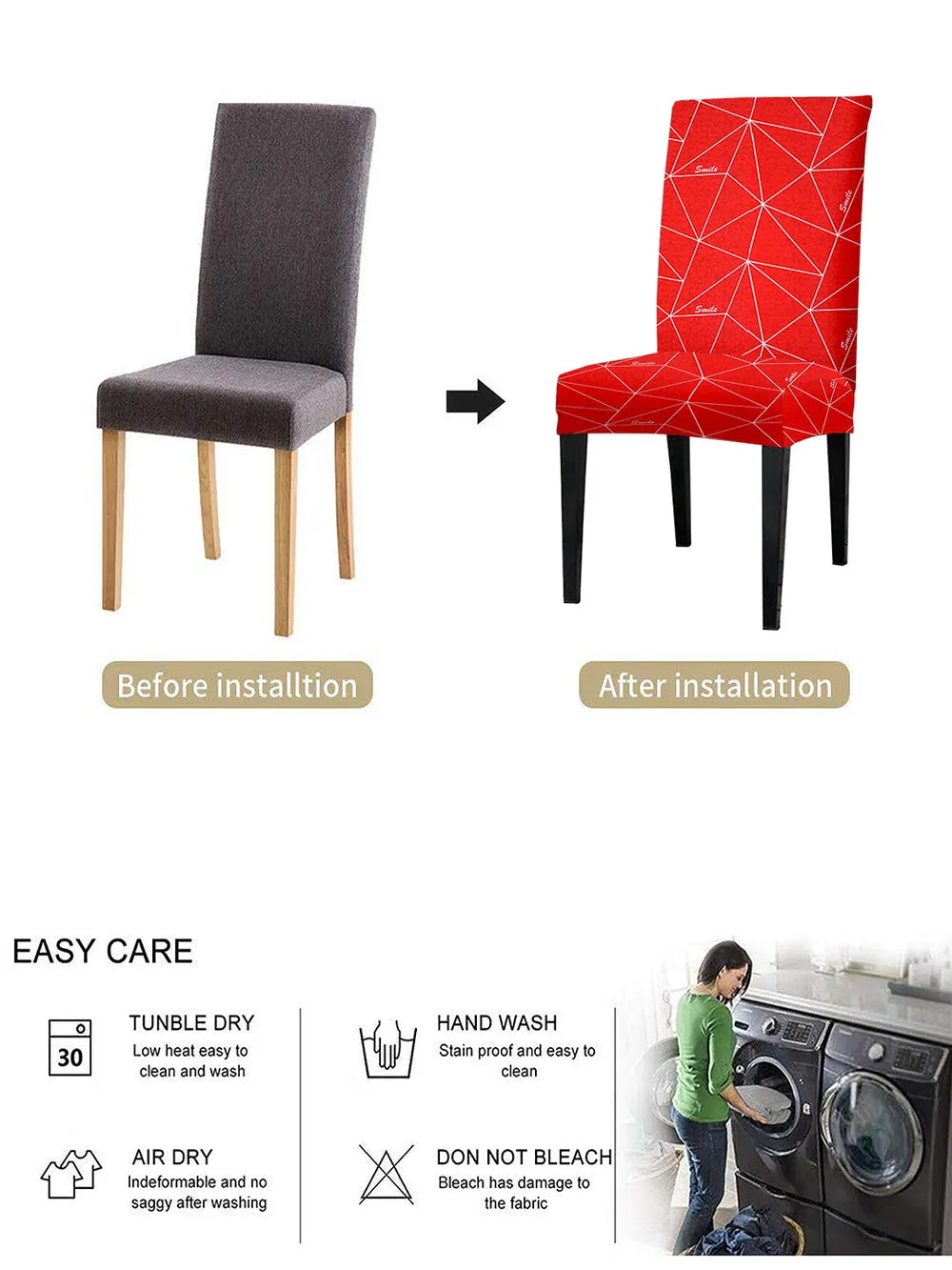 Cortina Spandex Stretchable Red Abstract Print Polyester Chair Cover (Set of 2, 4 & 6) Pack of 2
