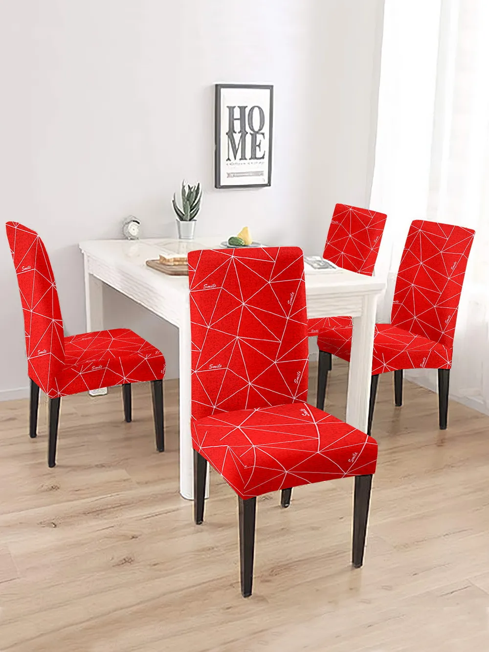 Cortina Spandex Stretchable Red Abstract Print Polyester Chair Cover (Set of 2, 4 & 6) Pack of 2