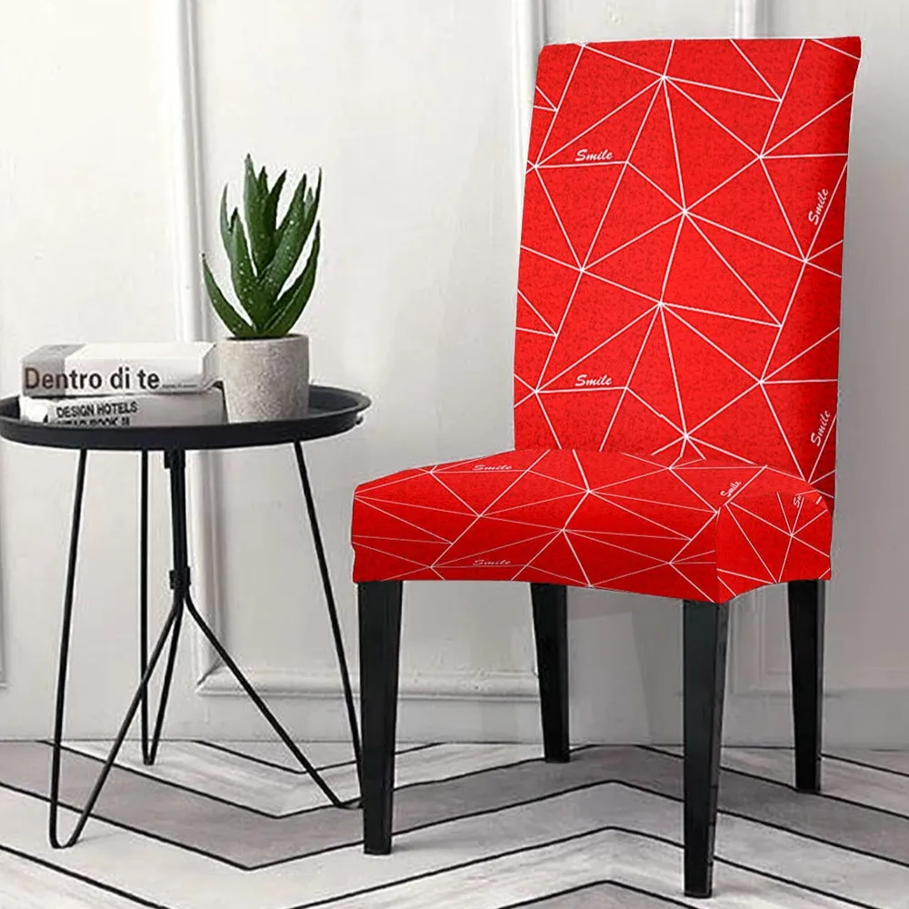 Cortina Spandex Stretchable Red Abstract Print Polyester Chair Cover (Set of 2, 4 & 6) Pack of 2