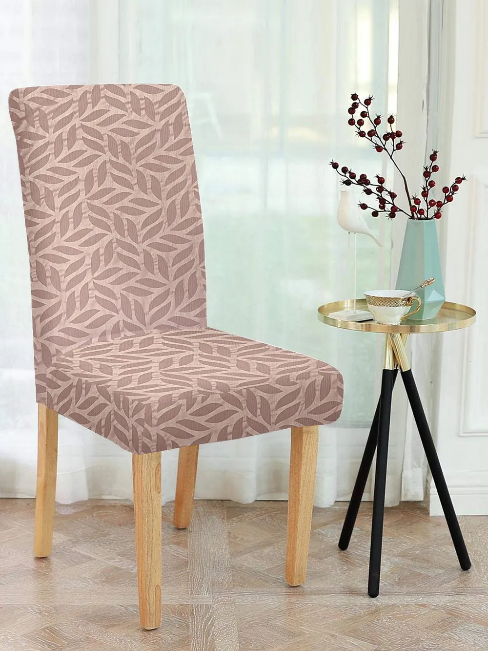 Cortina spandex Stretchable Solid Printed Pink Chair Cover Pack of 2