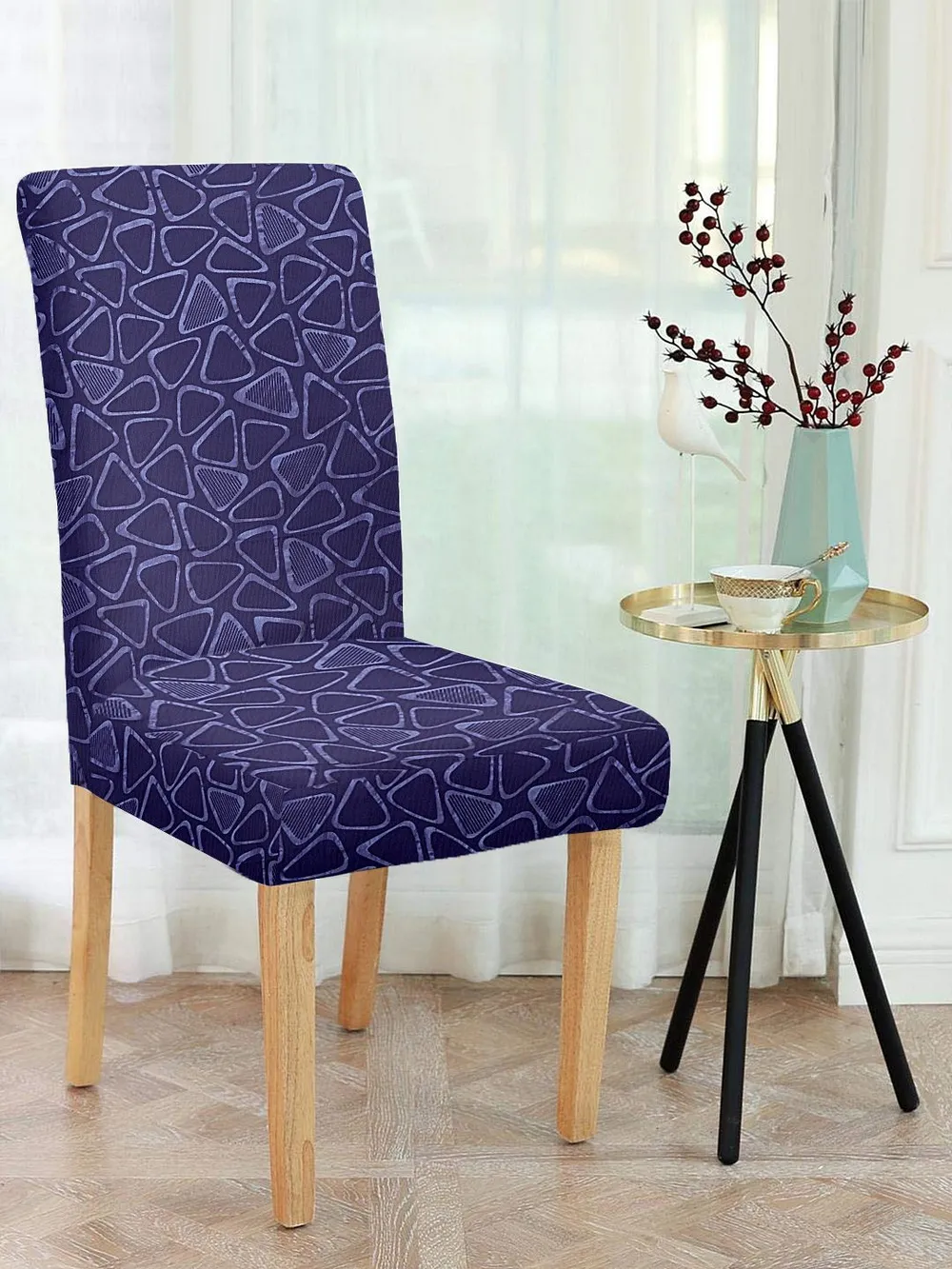 Cortina spandex Stretchable Solid Printed Purple Chair Cover Pack of 2