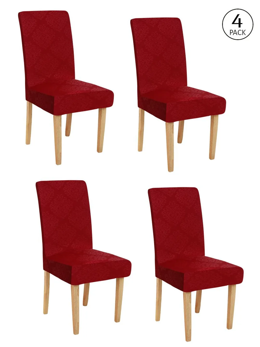Cortina Spandex Stretchable Solid Textured Elastic Red Chair Cover Pack of 2