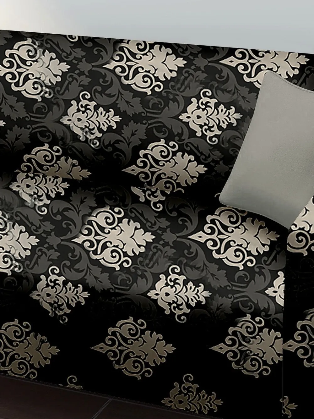 Cortina Spandex Stretchable Traditional Motif Black Sofa Slipcover One Seater Sofa Slipcover