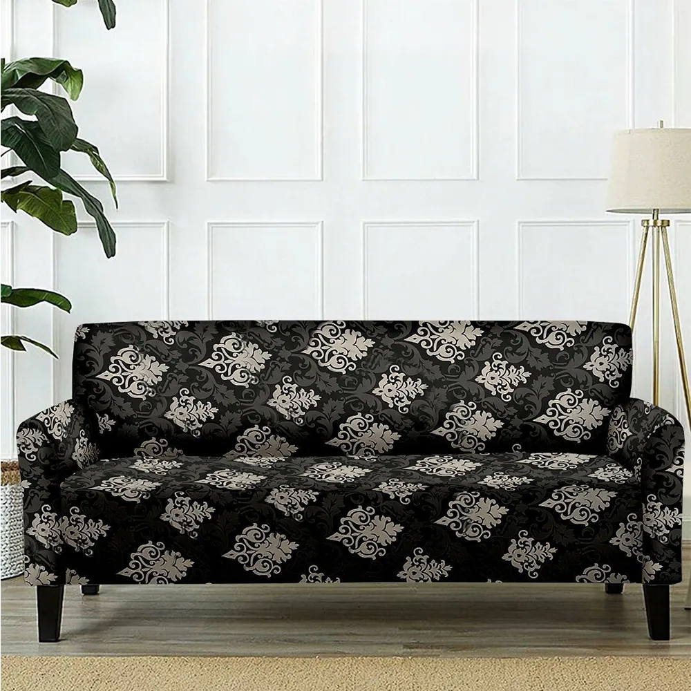 Cortina Spandex Stretchable Traditional Motif Black Sofa Slipcover One Seater Sofa Slipcover