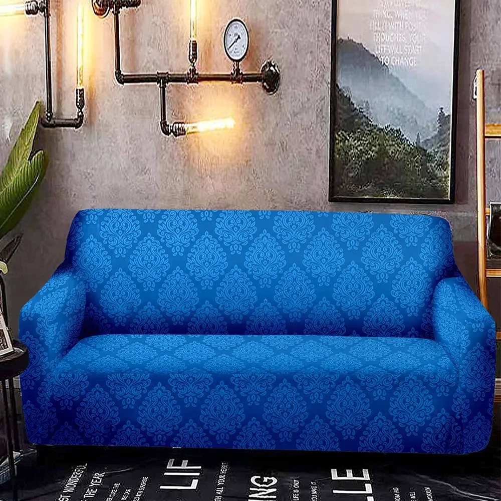 Cortina Spandex Stretchable Traditional Motif Blue Sofa Slip cover One Seater Sofa Slipcover