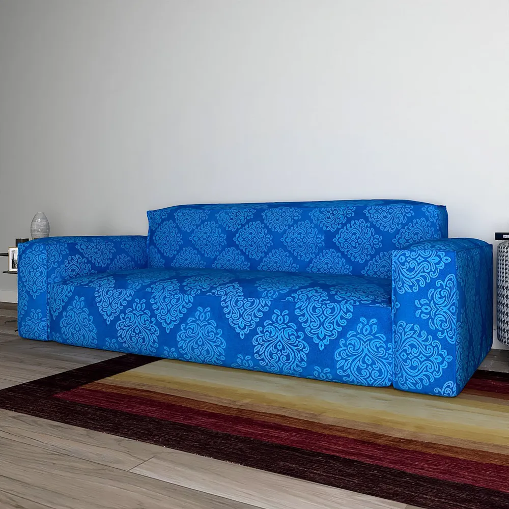 Cortina Spandex Stretchable Traditional Motif Blue Sofa Slipcover One Seater Sofa Slipcover