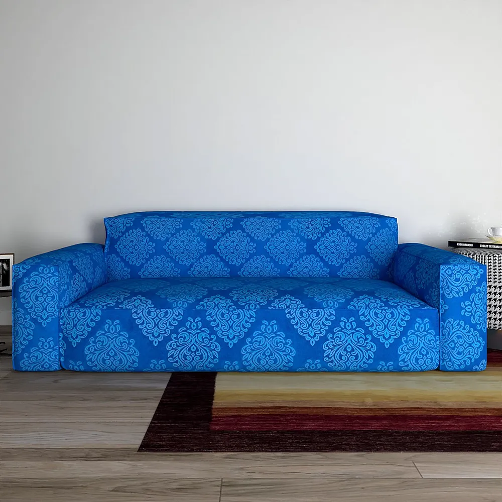 Cortina Spandex Stretchable Traditional Motif Blue Sofa Slipcover One Seater Sofa Slipcover
