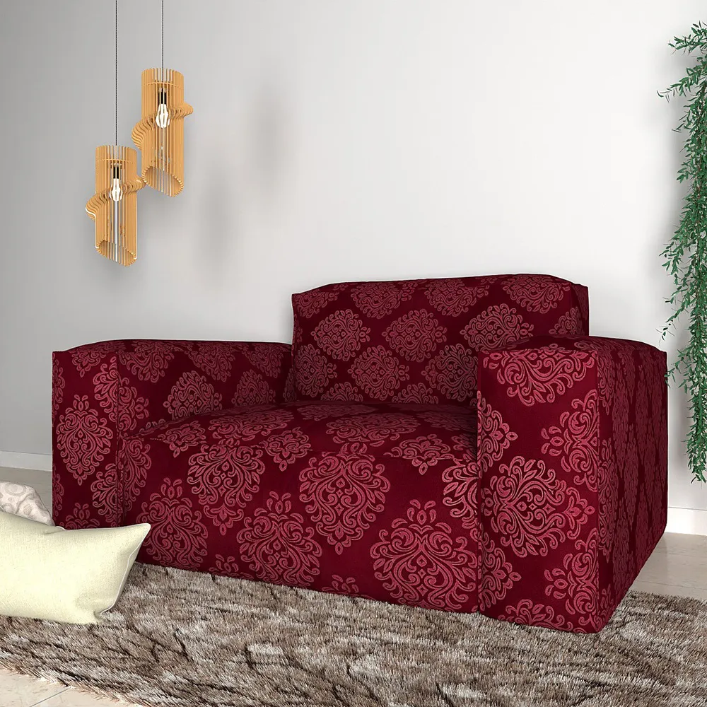 Cortina Spandex Stretchable Traditional Motif Maroon Sofa Slip cover One Seater Sofa Slipcover