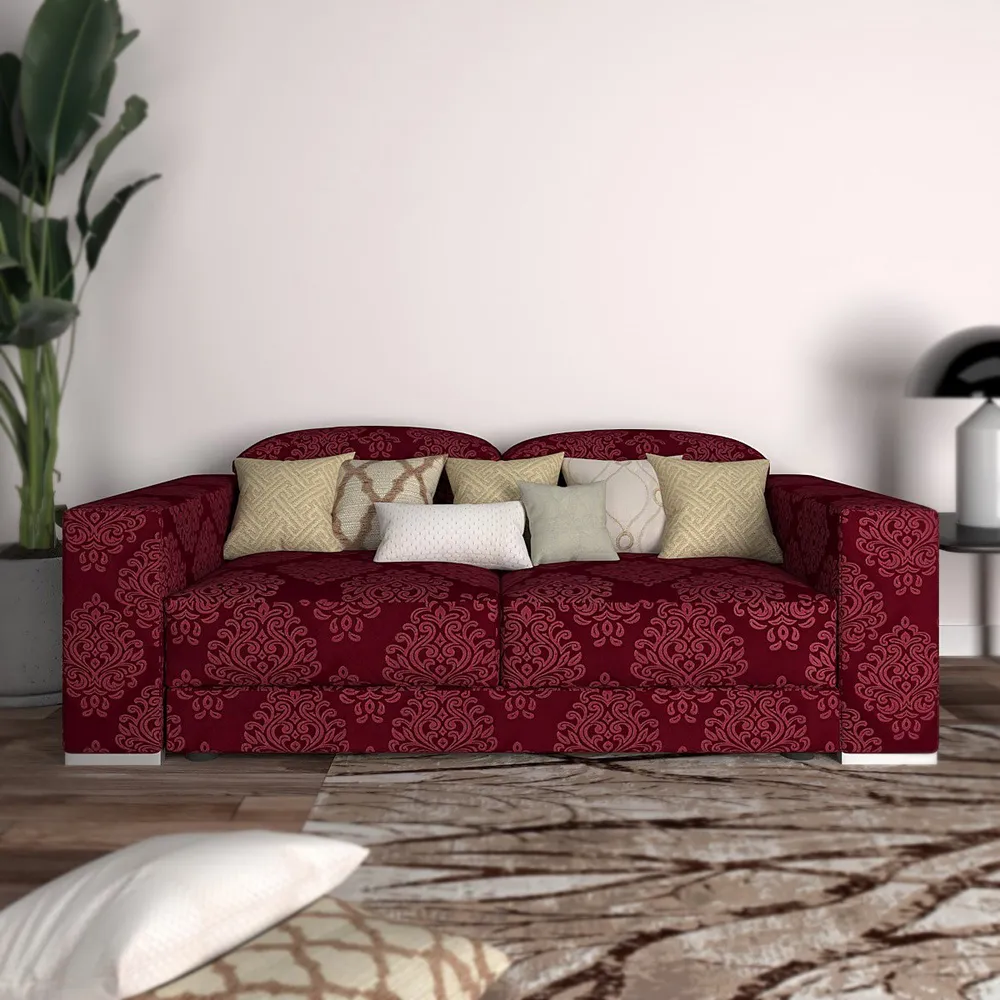Cortina Spandex Stretchable Traditional Motif Maroon Sofa Slip cover One Seater Sofa Slipcover