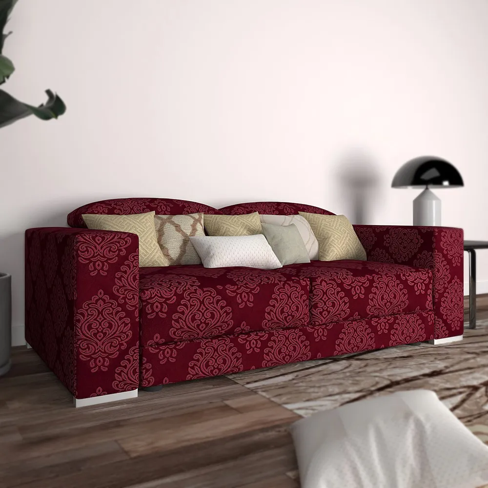 Cortina Spandex Stretchable Traditional Motif Maroon Sofa Slip cover One Seater Sofa Slipcover