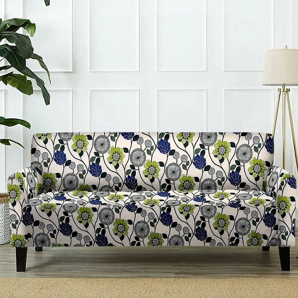 Cortina Spandex Super Stretchable Floral Print White Sofa Slipcover One Seater Sofa Slipcover