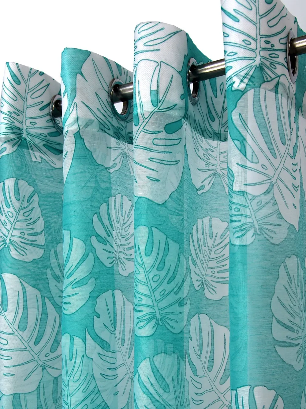 Cortina Tropical Cotyledons Turquoise Sheer Window Net Curtain Pack of 2
