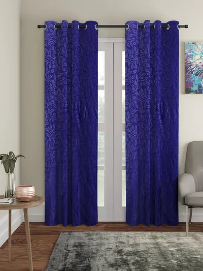 Cortina Violet Leaves Designer Eyelet Door Curtain