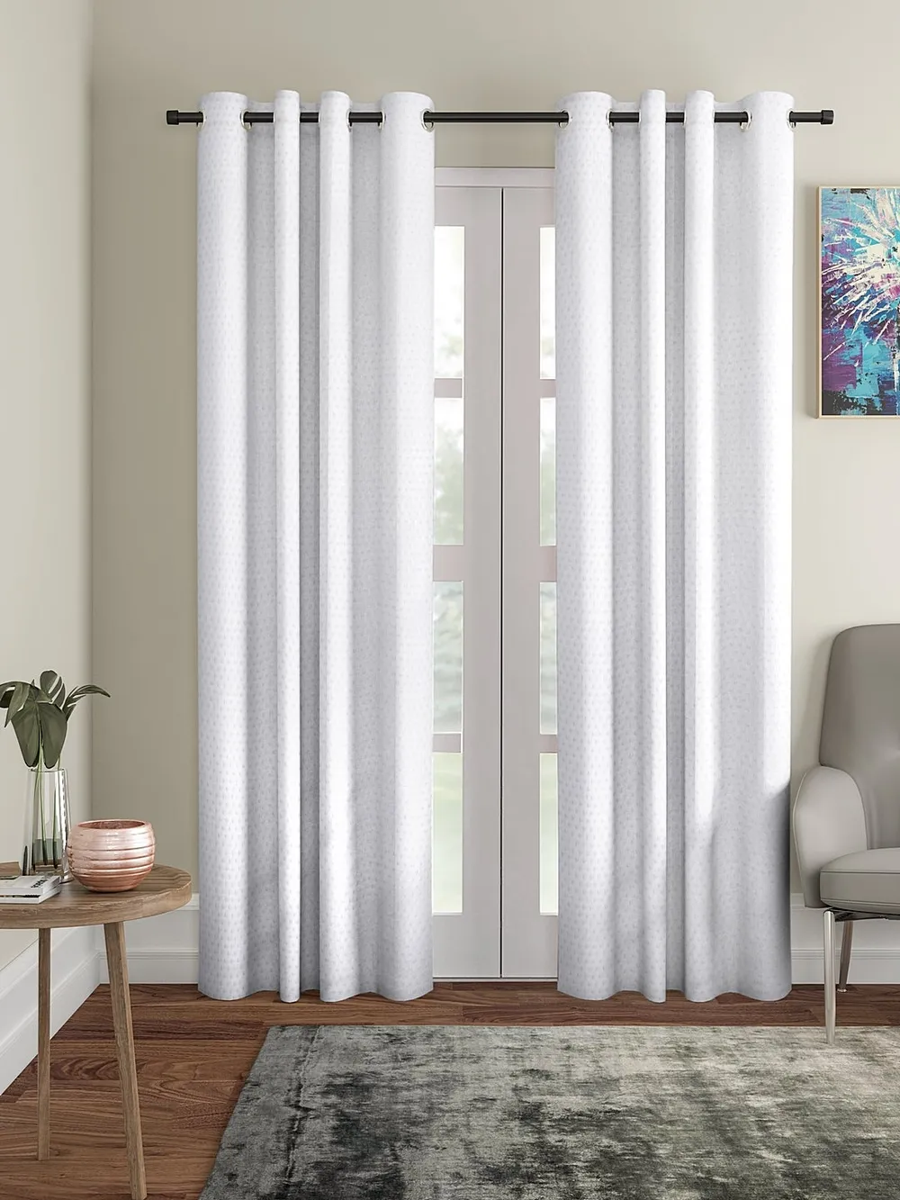 Cortina White Designer Eyelet Door Curtain Regular (Size: 210 cm x 115 cm)