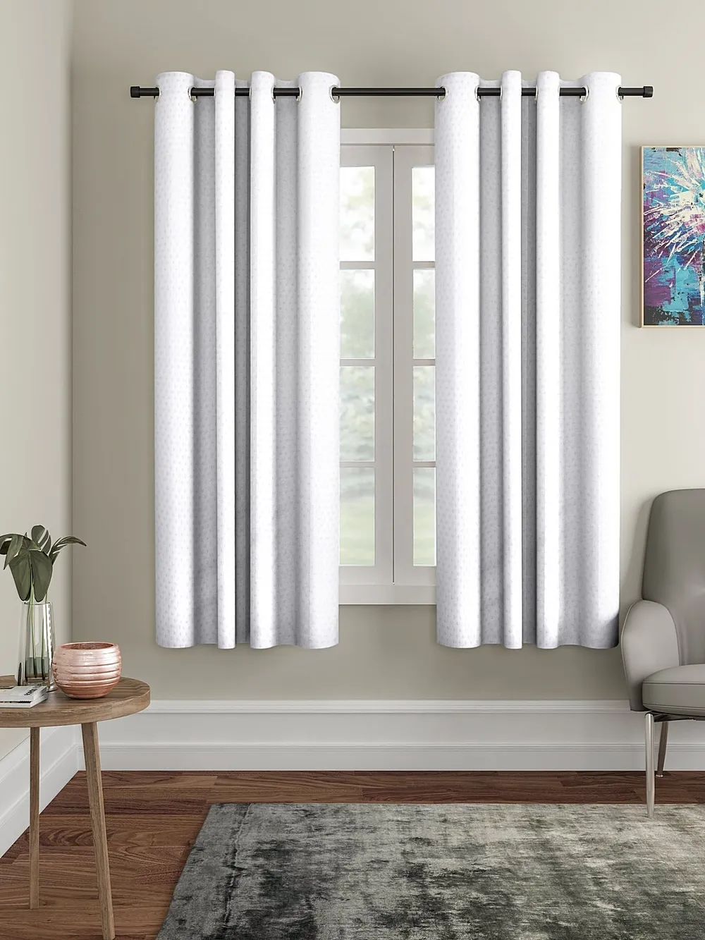 Cortina White Designer Eyelet Window Curtain Pack Of 2