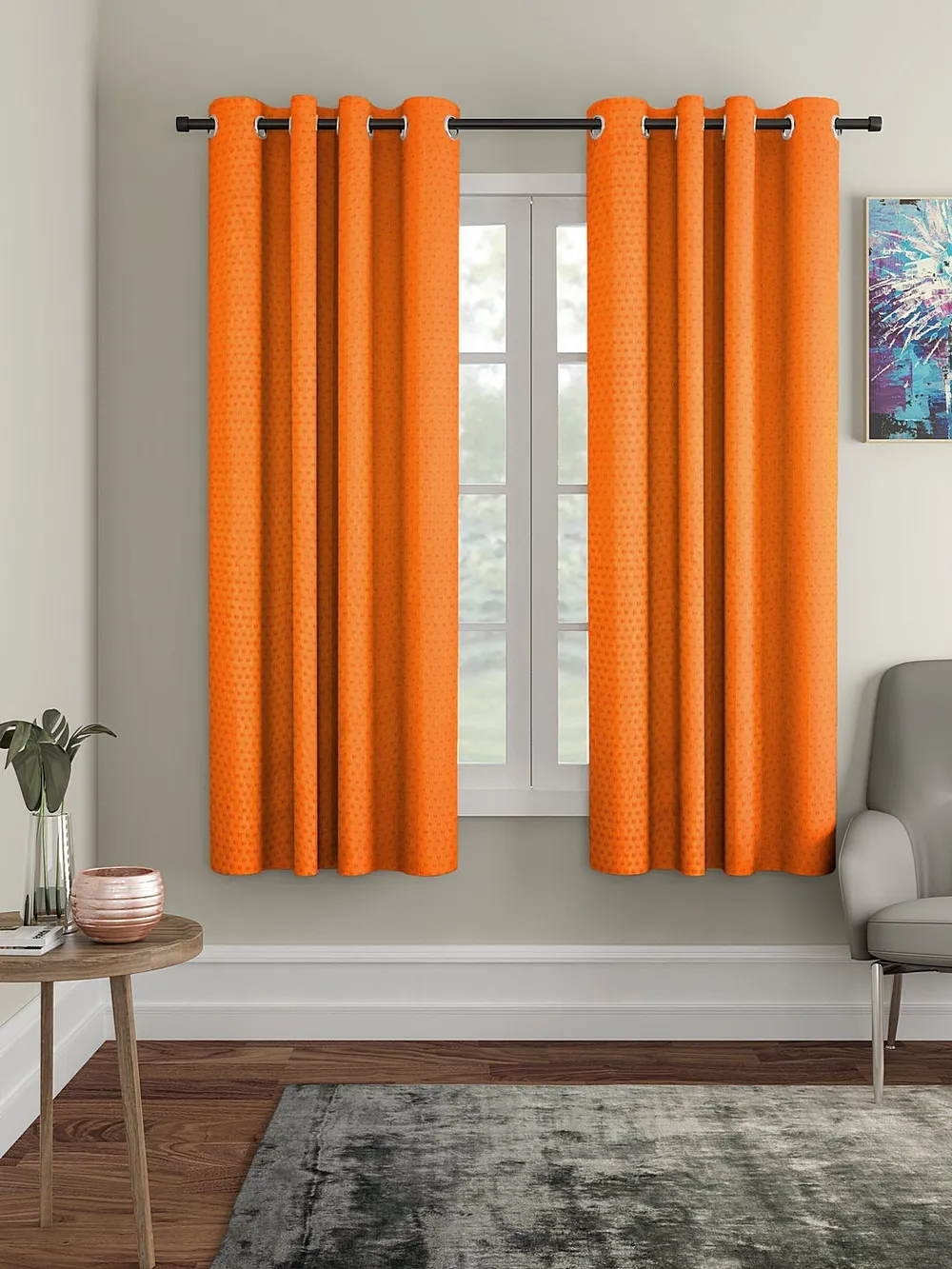 CortinaOrange Designer Eyelet Window Curtain Pack Of 2