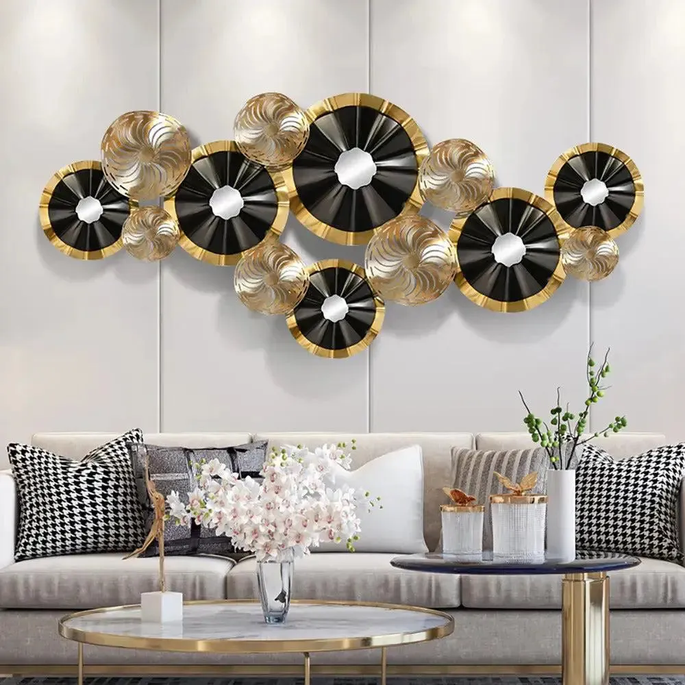 Cosmopolitan Circular Black and Gold Metal Wall Art for Living Room