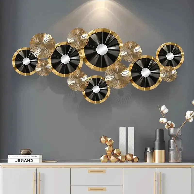 Cosmopolitan Circular Black and Gold Metal Wall Art for Living Room