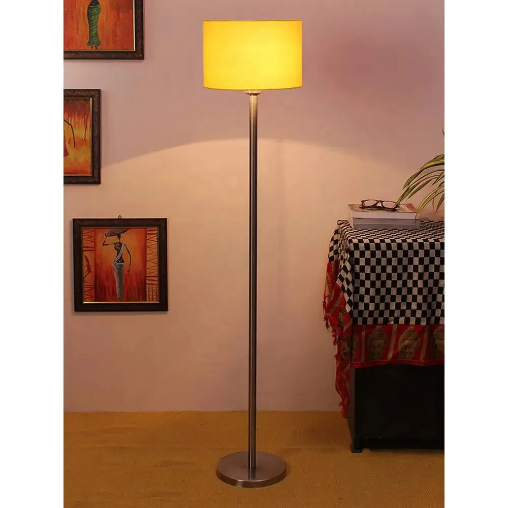 Cotton Drum Designer Steel Floor Lamp for Home Decor Grey
