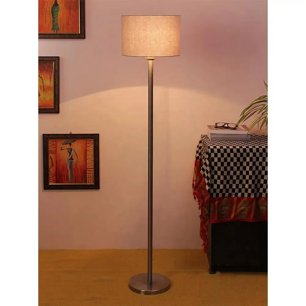 Cotton Drum Designer Steel Floor Lamp for Home Decor Grey