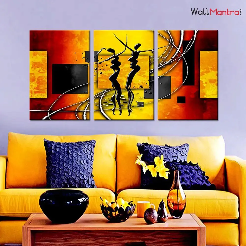 Couple Dancing Modern Art Wall Painting Framed on Wood