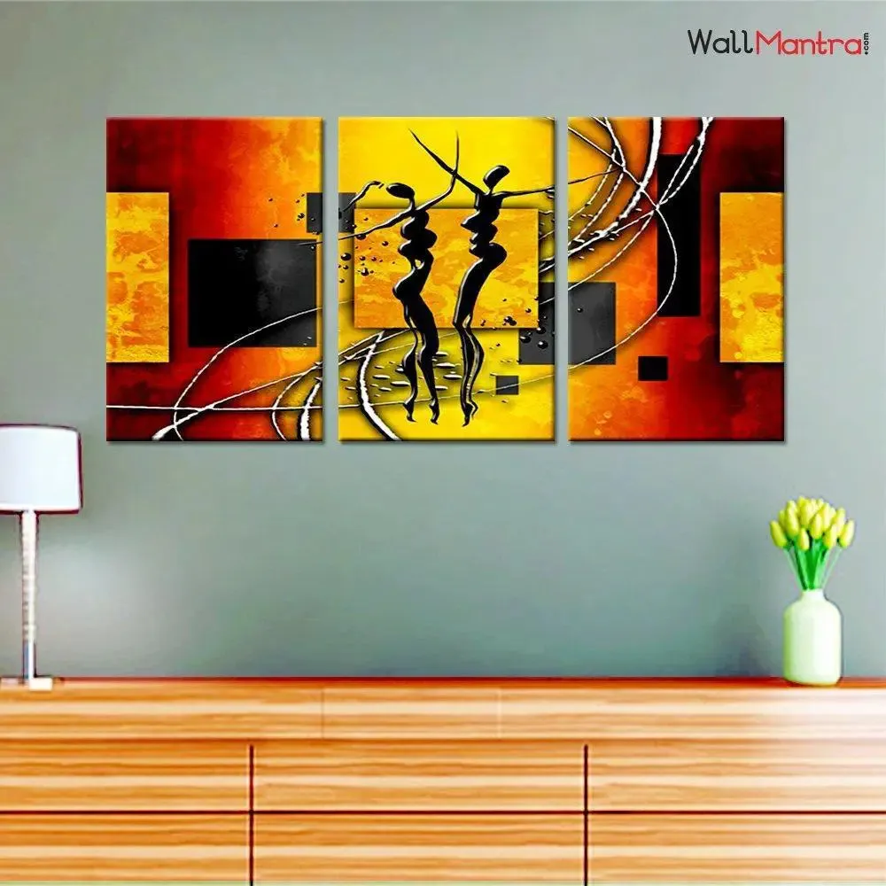 Couple Dancing Modern Art Wall Painting Framed on Wood