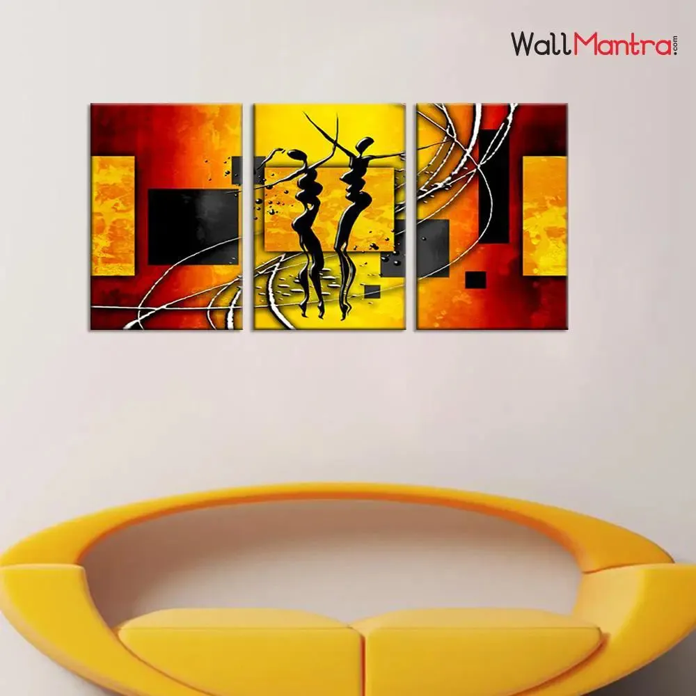 Couple Dancing Modern Art Wall Painting Framed on Wood