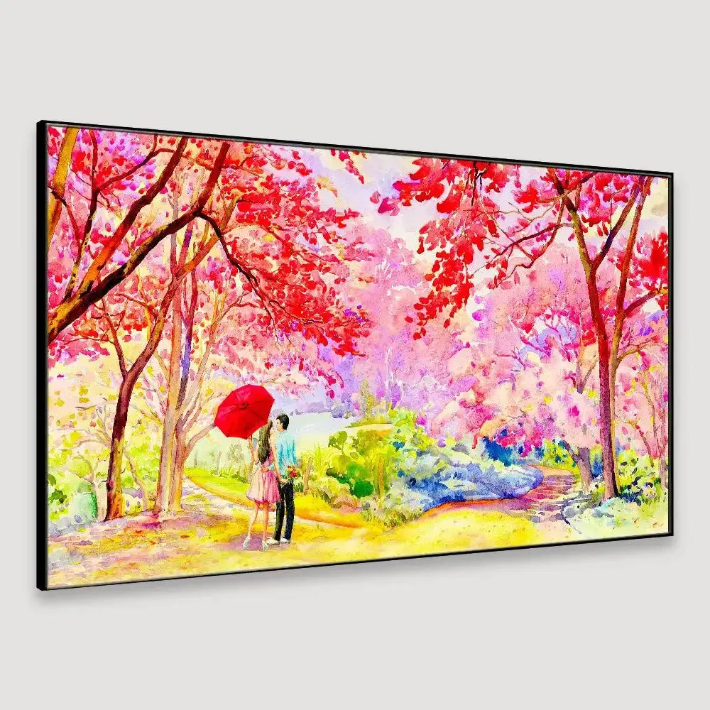 Couple in Beautiful Autumn Garden Canvas Printed Painting With Frame