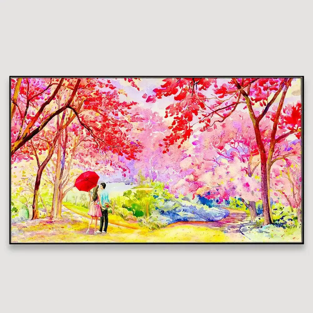 Couple in Beautiful Autumn Garden Canvas Printed Painting With Frame