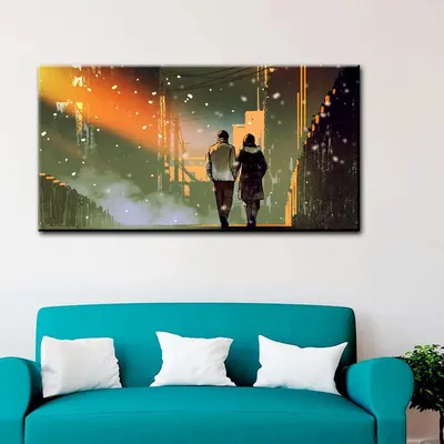 Couple in City Beautiful Scenery Canvas Printed Painting