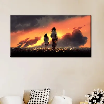 Couple In Garden  Beautiful Scenery Canvas Printed Painting
