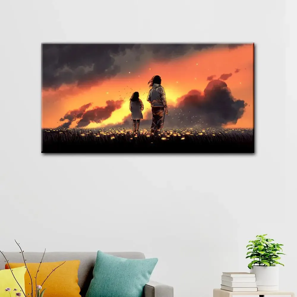 Couple In Garden  Beautiful Scenery Canvas Printed Painting With Wood Frame