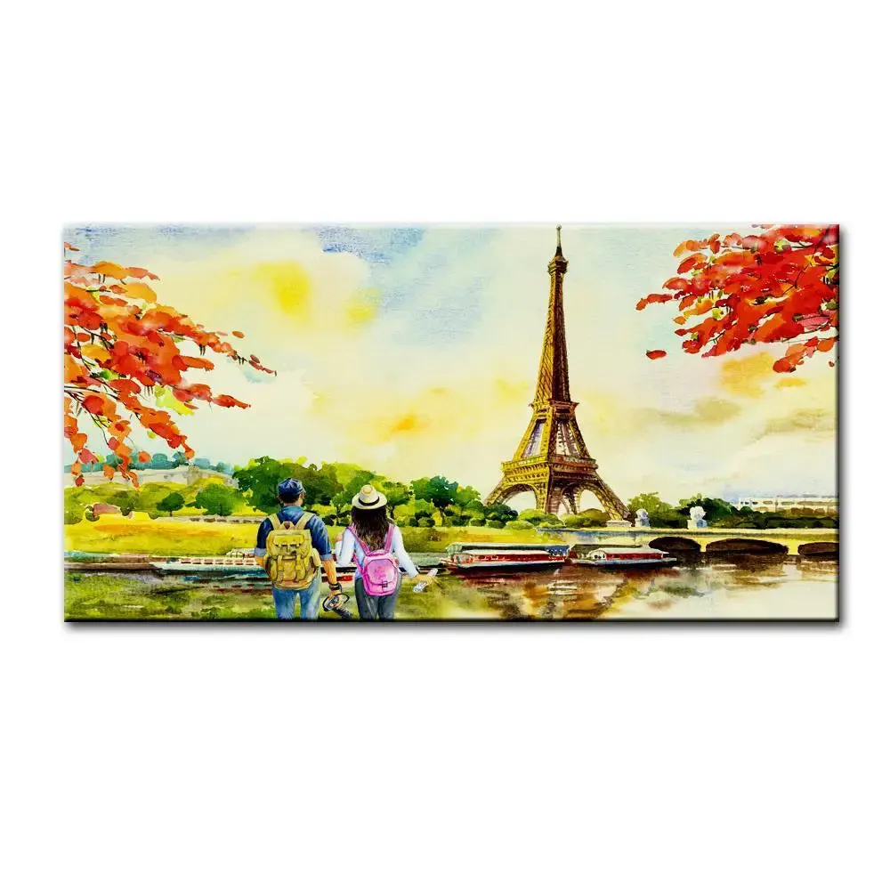 Couple in Paris Beautiful Scenery Canvas Printed Painting With Wood Frame