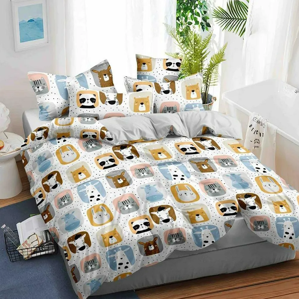 Cow Moo Printed Double Bedsheet With 2 Pillow Covers (Multicolor)