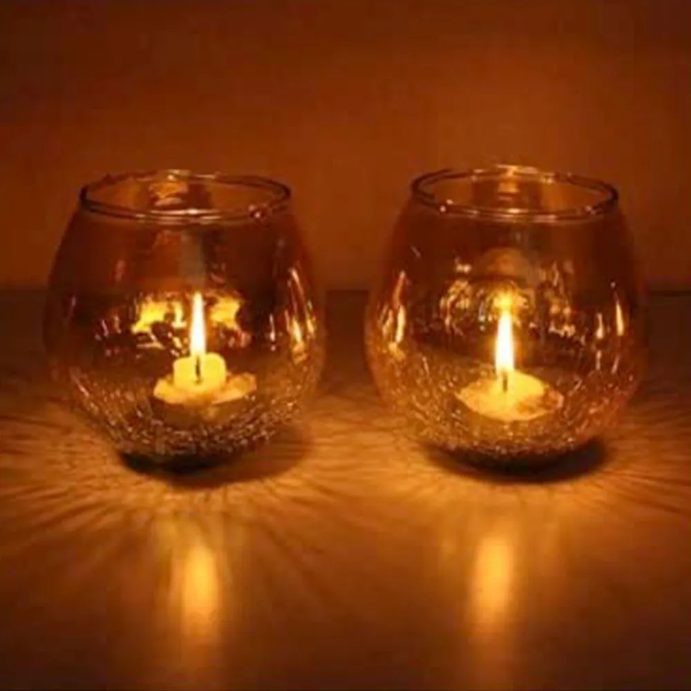 Crack Golden Glass Tea Light Candle Holder Set Of 2 Single Piece
