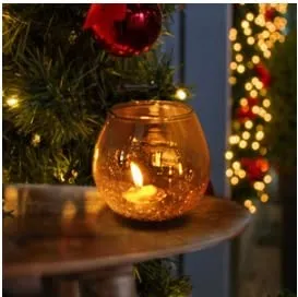 Crack Golden Glass Tea Light Candle Holder Set Of 2