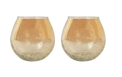 Crack Golden Glass Tea Light Candle Holder Set Of 2 Single Piece