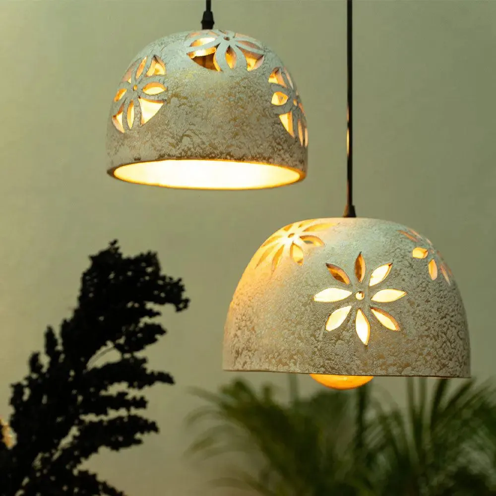 Crackled Gold Finish Hanging Lights for Bedroom- Set of 2