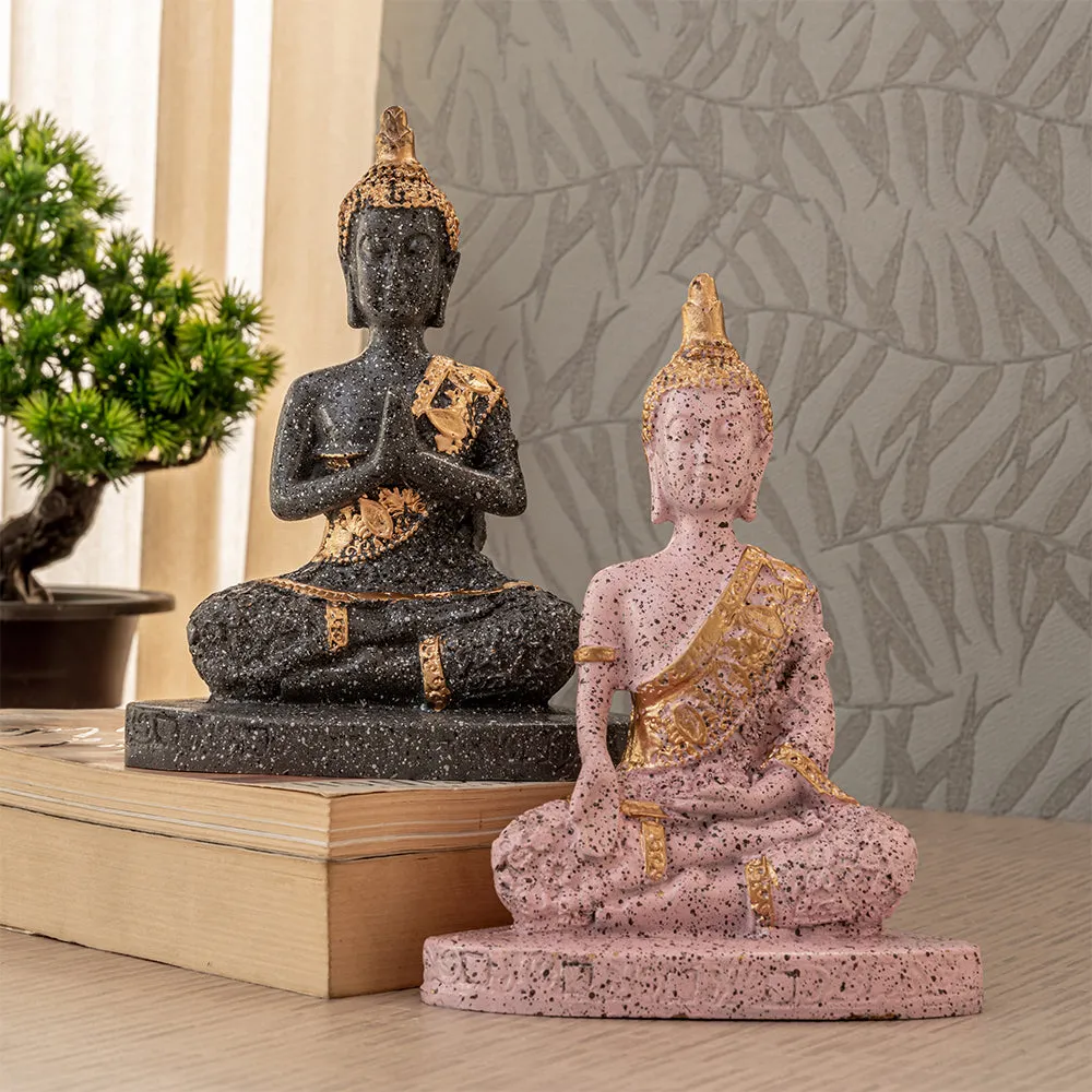 Crafted Black & Mauve Decorative Buddha Showpiece Set Of 2
