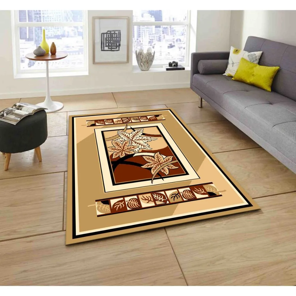 Crafted Floral Pattern Golden Polyester Area Carpet 3X5ft