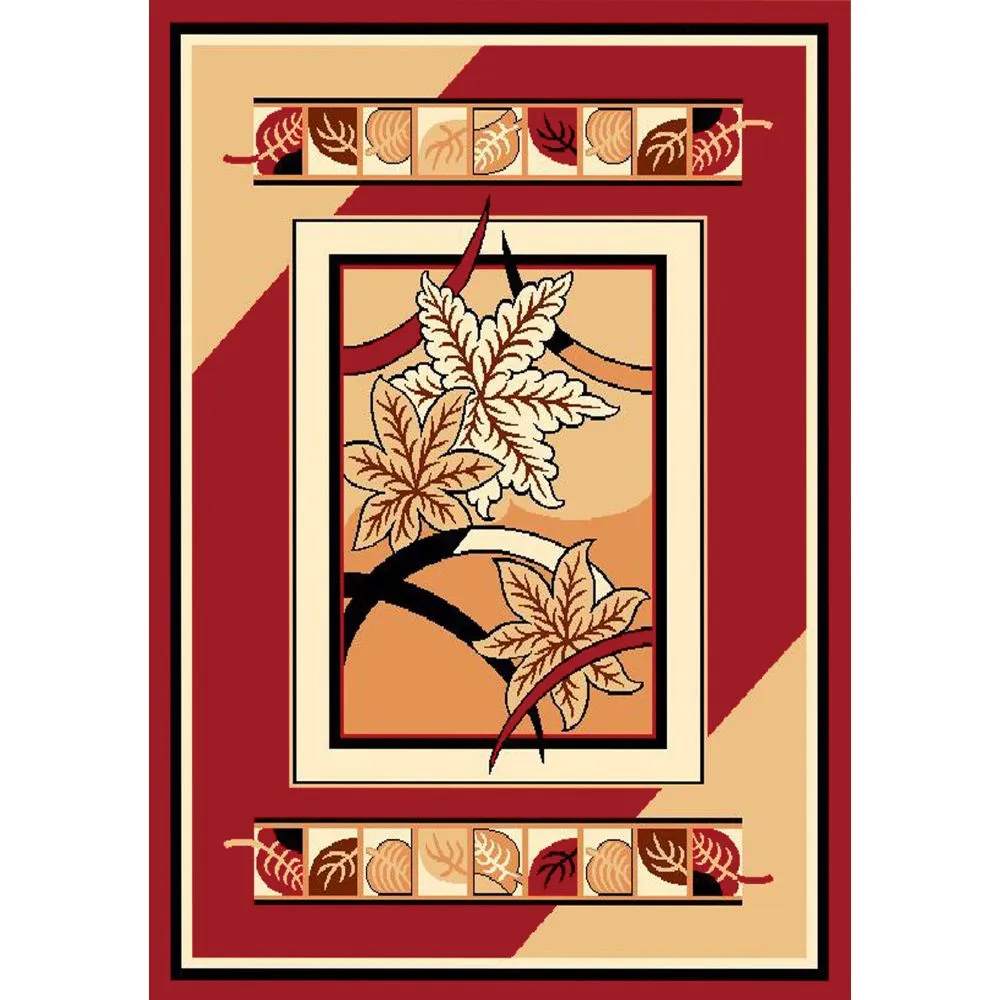 Crafted Floral Pattern Red Polyester Area Carpet 3X5ft