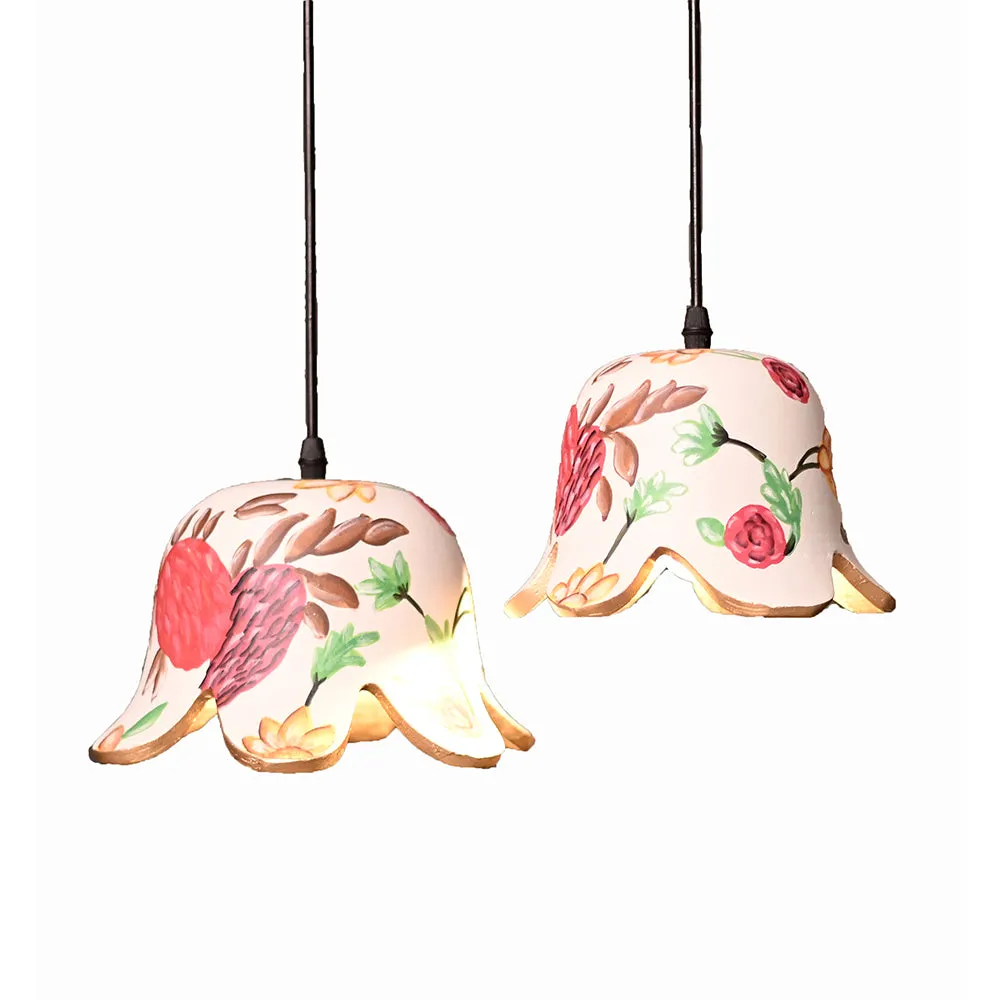 Crafted Flower Cut Multicolor Handpainted Terracotta Cluster Hanging Lamp
