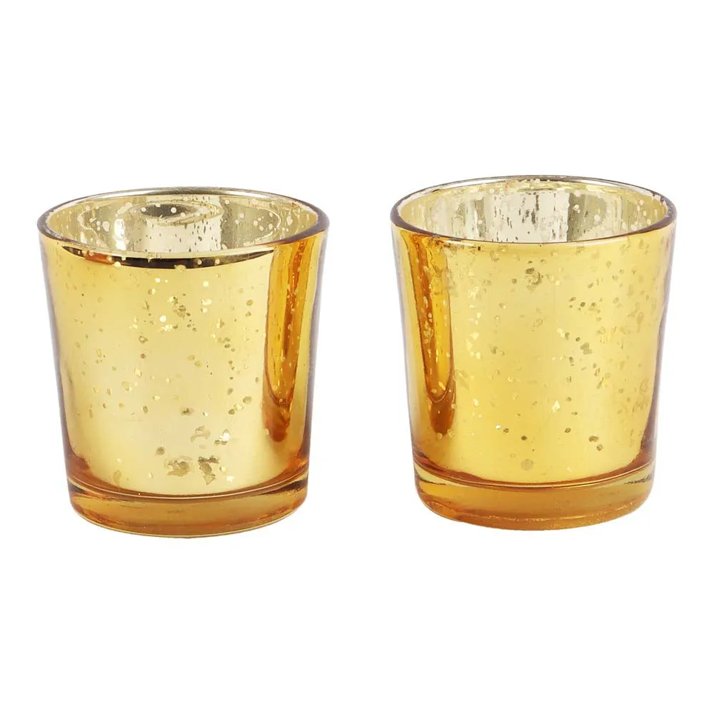 Crafted Golden Glass Tea Light Candle Holders Set Of 4
