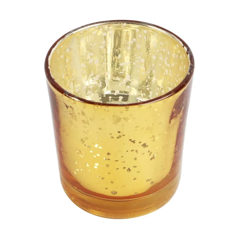 Crafted Golden Glass Tea Light Candle Holders Set Of 4