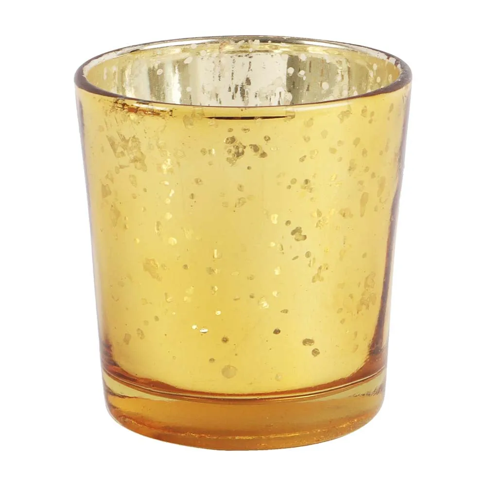 Crafted Golden Glass Tea Light Candle Holders Set Of 4