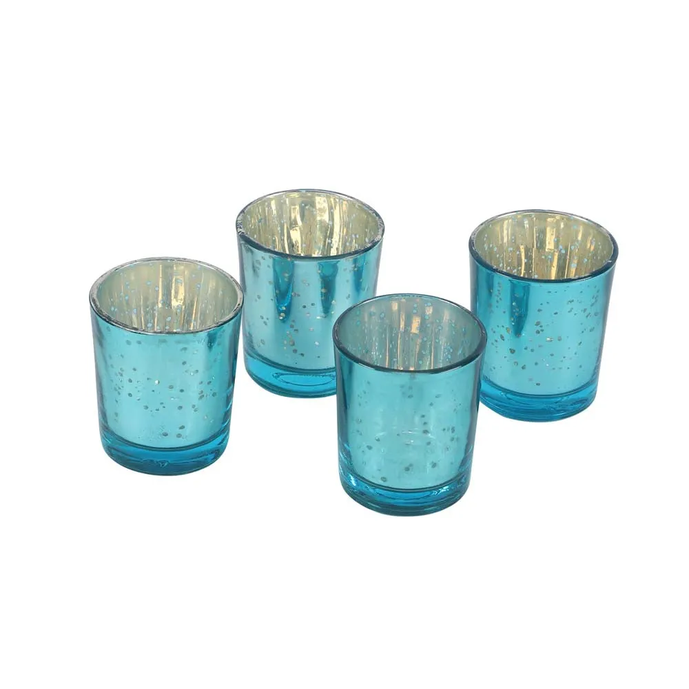 Crafted Green Glass Tea Light Candle Holders Set Of 4