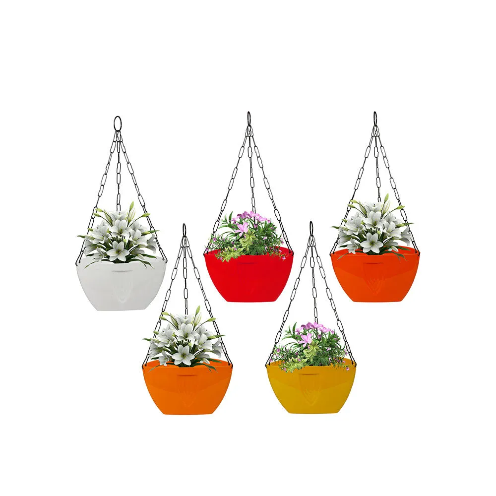 Crafted Hanging Planter Pots With Silver Chains Set Of 5