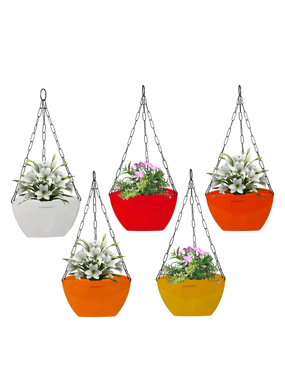 Crafted Hanging Planter Pots With Silver Chains Set Of 5
